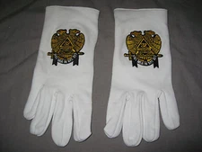 32nd Degree Double Eagle Masonic Embroidered White Gloves Scottish Rites NEW!