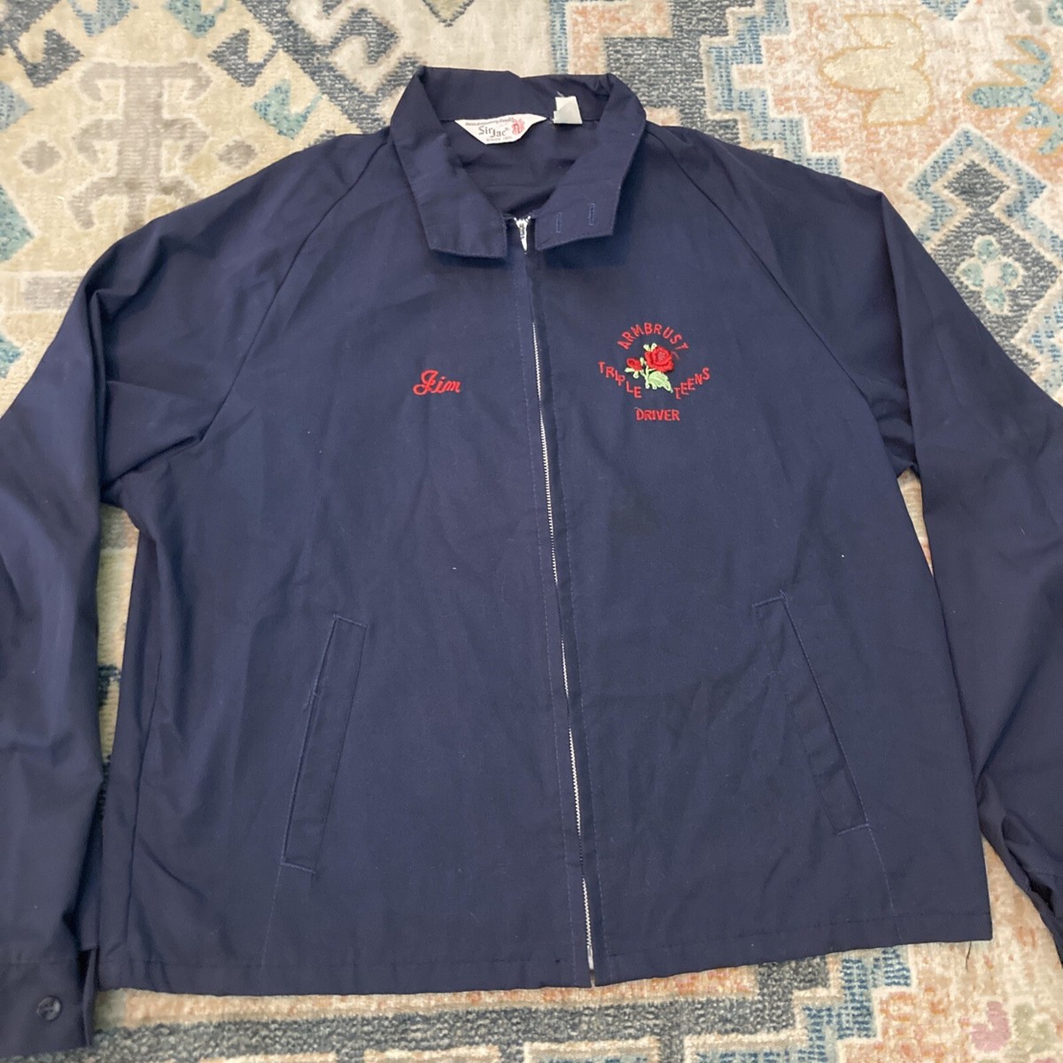 Vintage 70s Sir Jac Jacket Zip Embroidered Jim Driver Navy Vintage 70s Sir Jac Jacket Zip Embroidered Jim Driver Navy