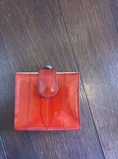 Vintage Burgundy/Red Eel Skin Leather Clutch Change Wallet, Made in Korea