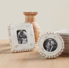 NEW! Rectangle Beaded Mango Wood Frame Whitewashed Finish Easel Back 5.5"H