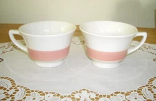 Vintage Syracuse China O.P.CO. Old Ivory Pink Stripe Teacups ~ Set of 2 ~