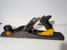 VINTAGE DEFIANCE WOOD PLANE YELLOW & BLACK WOOD HANDLE 13.5" USA SMOOTH BOTTOM
