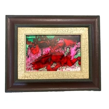 Abstract Glass Painting Expressionism Stained Framed 8 1/2”x13” 18”x22.5” Framed
