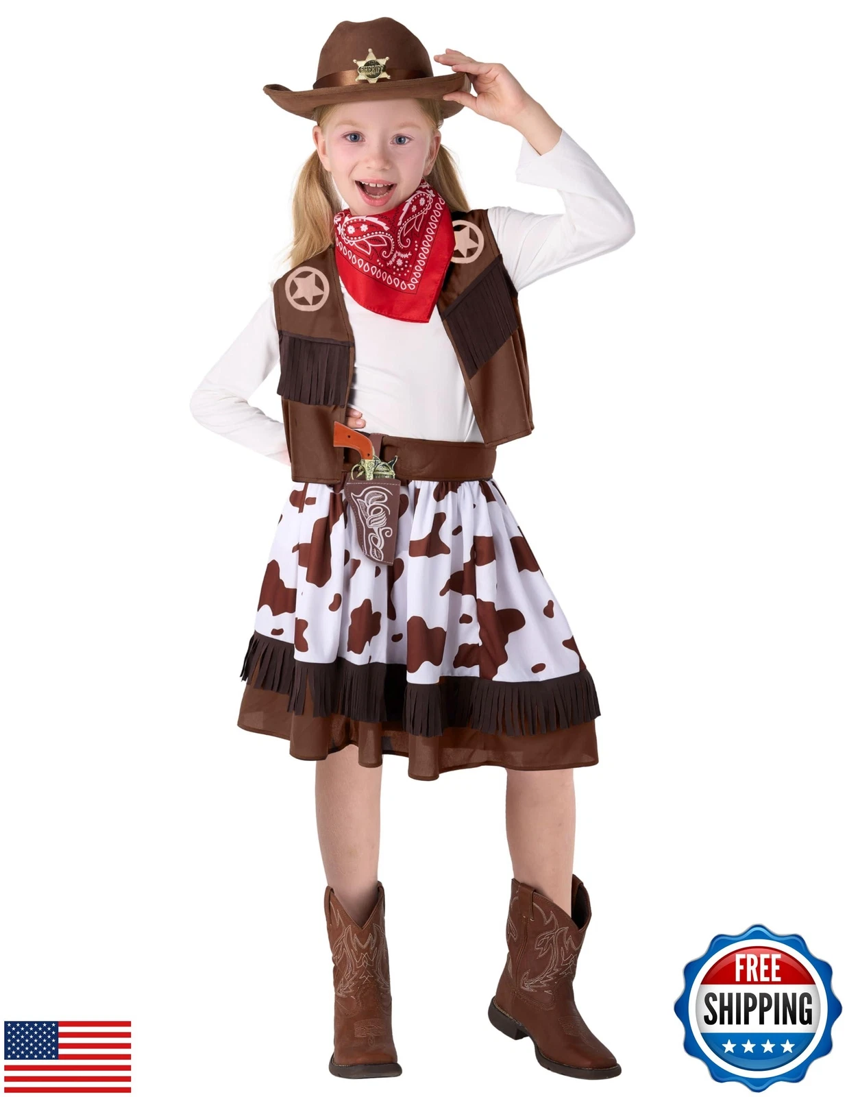 361° Spooktacular Creations Halloween Cowgirl Costume for Girls  Kids Brown Wester