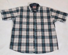 Wrangler Men's Short Sleeve Flex For Comfort Button Up Shirt Blue White Plaid XL