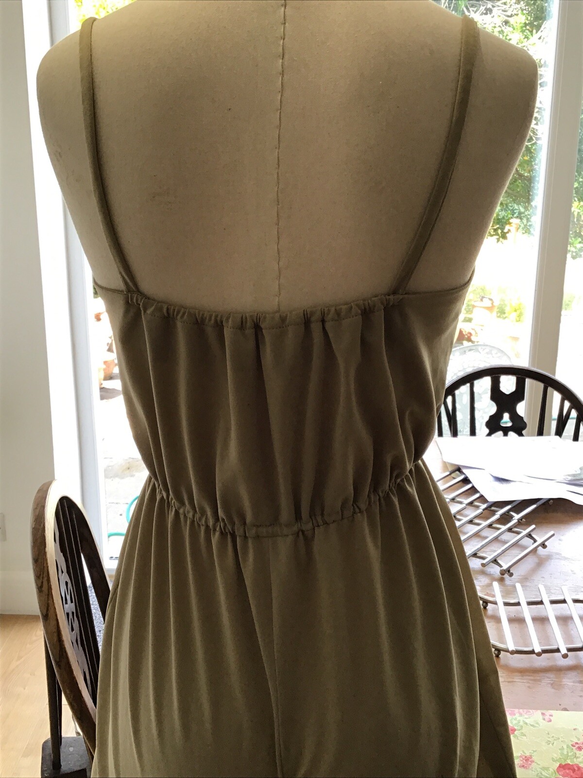 Vintage 1970s Rhona Roy Beige Jumpsuit, Lace Trim to Bodice, Size 10 approx. 6