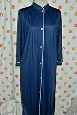 Vintage JC PENNEY Navy Blue Nylon long button close robe WOMENS Medium EUC