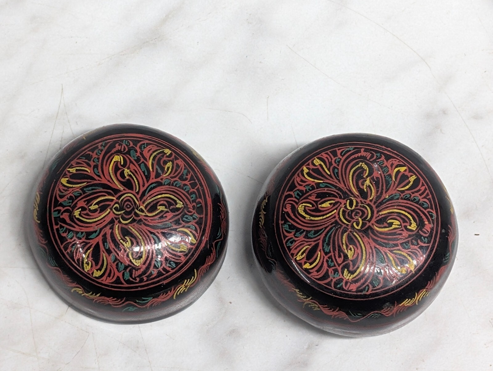 Vintage Burmese Lacquerware Trinket Box 2” Detailed Hand Painted