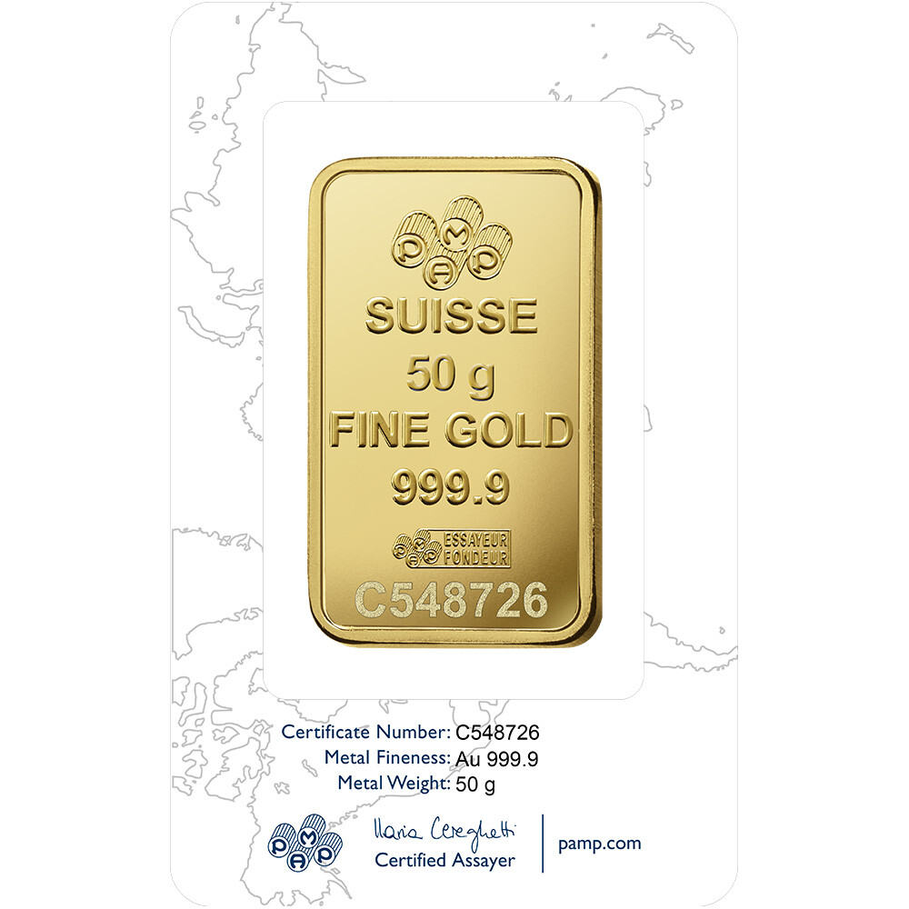 50 gram Gold Bar - PAMP Suisse - Rosa - 999.9 Fine in Sealed Assay