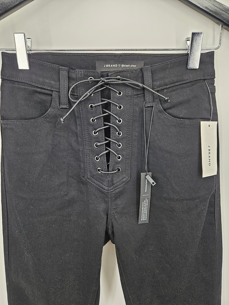 New J Brand Vendetta Pants Jeans Womens 26 Black High Rise Lace Up