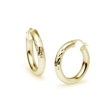 Diamond Cut Round 4x25mm Hoop Earrings in Gold Plated Sterling Silver