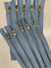 (Lot of 10) 6" Lt. BLUE #4 SNS Brand Metal Zipper Lot *USA Made* Vintage NOS