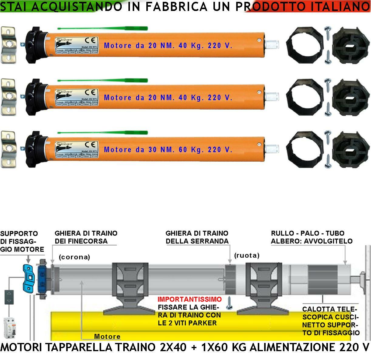 Motori Tapparelle 220V 20-30 Nm | Kit 40kg e 60kg per Serrande