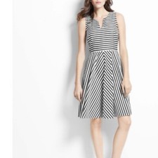 Ann Taylor Dress 2 Black White Dress Striped Fit & Flare Poplin Party Work Lunch