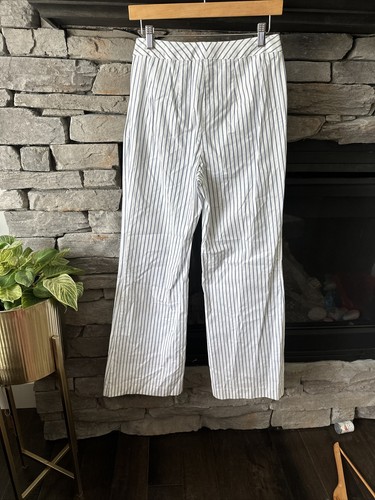 NWT Donna Karan Sz 2 striped White Blue cotton Pants Sailor Wide Leg Travel - Picture 5 of 6