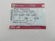 TICKET   Burnley  v  Crystal Palace  11/12   CHAMPIONSHIP