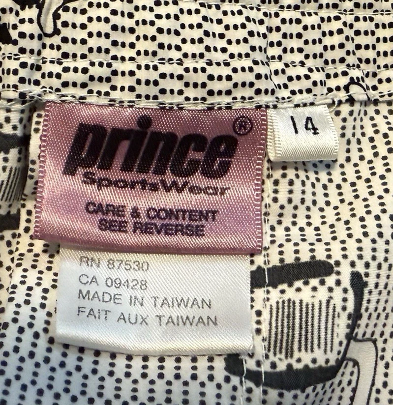 Vintage Prince Pleated Tennis Skirt Size 14 Black White Zip Button Lightweight