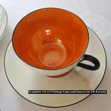 Rudolph Wachter RW Germany Orange Iridescent 8 Porcelain Tea Cups Saucer Plates