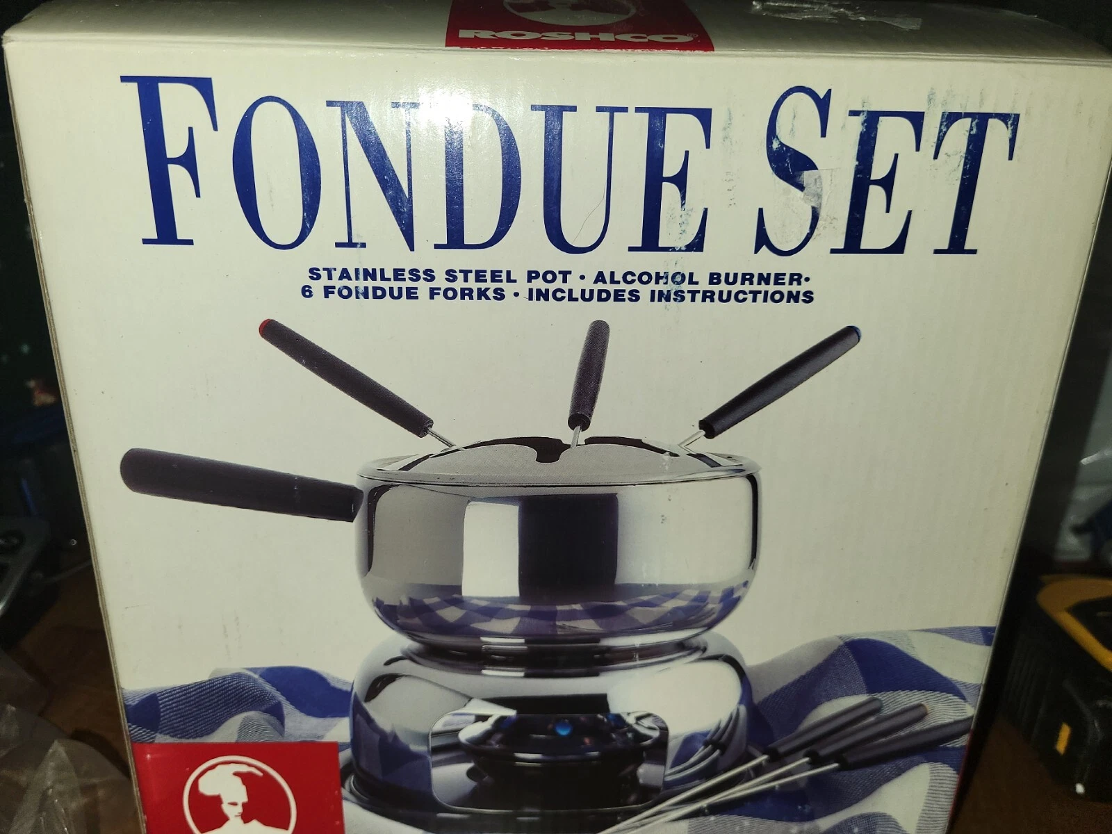 Roshco Stainless Steel Fondue Set. Complete Model 58903 open box