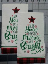 2 Pretty Paper Guest Napkins, May Your Days Be Merry Bright w/ Plaid Border