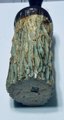 Vintage Vaso ceramica cilindro verde pietra funky/scala fatto a mano firmato artista - Foto 9 di 12