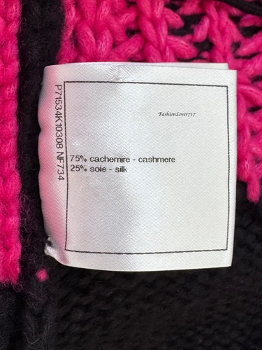21K CHANEL CASHMERE SILK BLACK FUCHSIA BELTED CARDIGAN SWEATER 42 - Picture 14 of 14