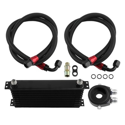 10Row  AN10 Universal Engine Transmission Oil Cooler Filter Adapter Hose 1.4M