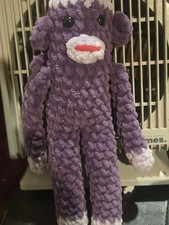 Handmade Crochet Sock Monkey Plush Purple Chu...