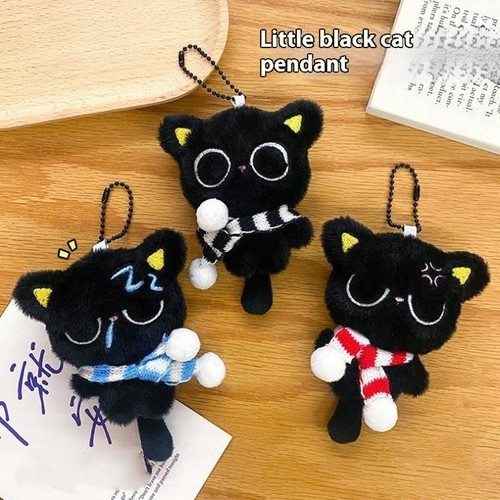 Llavero muñeca de peluche gato negro dibujos animados suave relleno precioso bolso colgante decoración regalo - Imagen 2 de 18