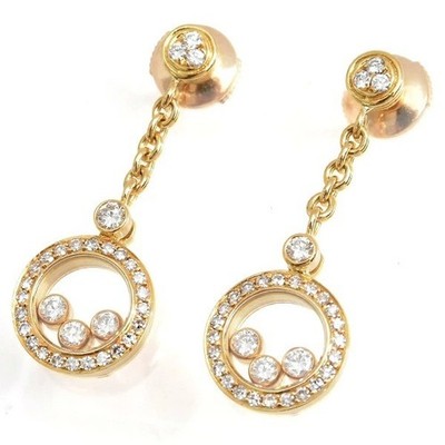 Chopard Vintage Happy Diamonds 18k Yellow Gold Round Dangle Drop Earrings