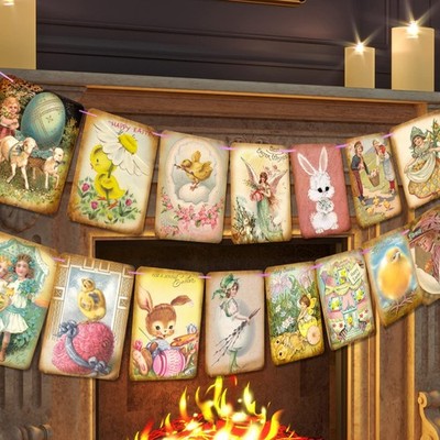 Easter Decorations Vintage Style Easter Day Banner, 15 pcs