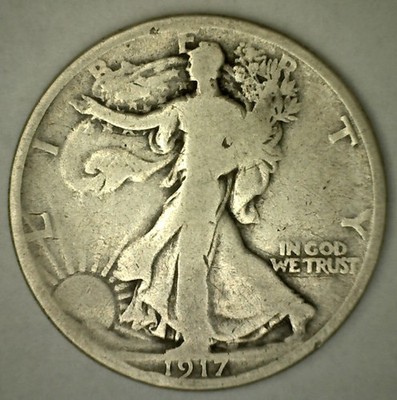 1917 Walking Liberty Silver Half Dollar Coin Circulated Very Good 50-Cent Walker