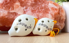 Soprano G  C 6 Hole white music notes Pendant Ceramic Ocarina