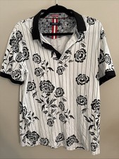 Barabas men's XL Floral Polo Shirt White/Black