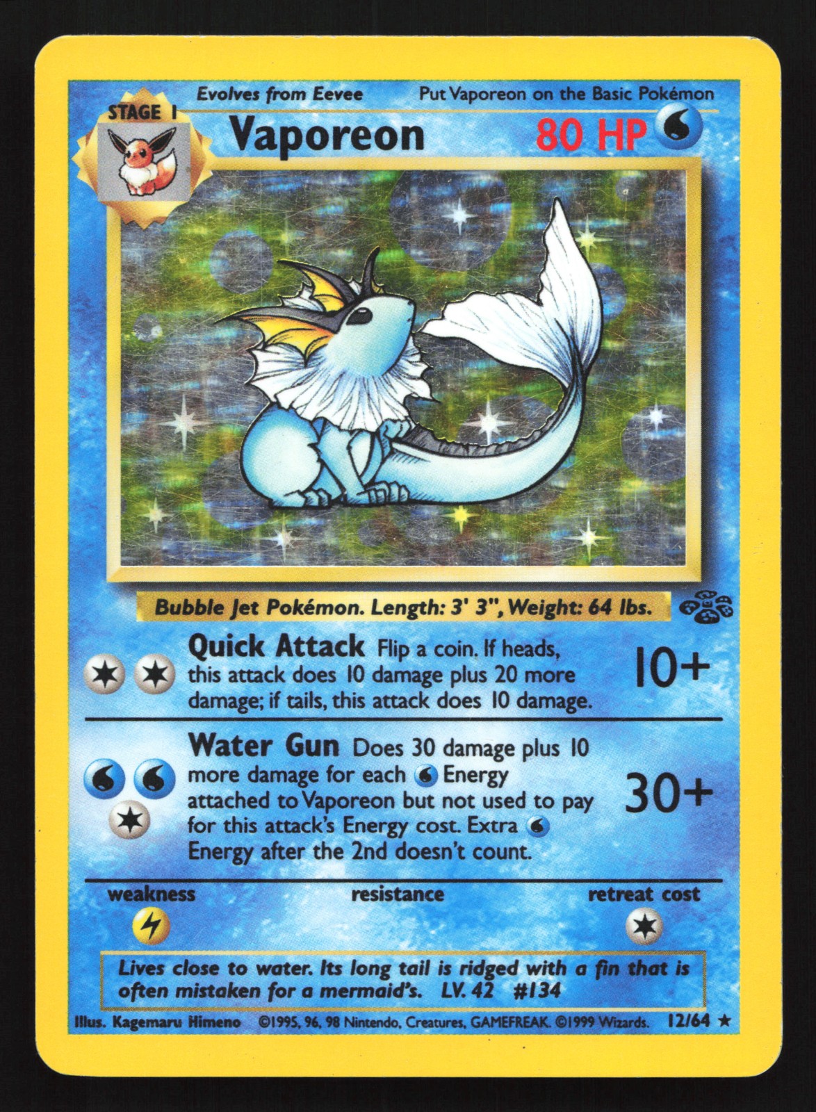 Vaporeon 12/64 Jungle Holo Rare Pokemon Card