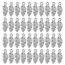 50Pcs Metal Charm Pendants Feather Shape Mini Pendant Dark Silver