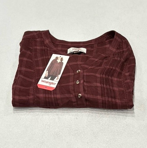 Wrangler Women's Plaid Blouse, Brown, Size M