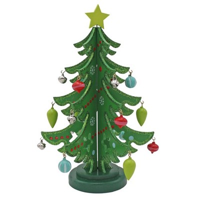 Weihnachtsschmuck Holz Baum und 18 Dekorationen Glitzerdetails - grün oder rot