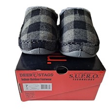 NWB Deer Stags Nordic Clog Slippers Grey Black Plaid Unisex Mens 7 Womens 9