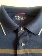 Mens Polo Pullover UNTUCKIT Size XL Short Sleeve Shirt Blue Striped