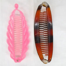 Lot of 2 Vintage 80s 90s Banana Hair Comb Clips 6"Pink Swirl Faux Tortouise