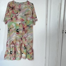 Women’s Multicolor Floral Shift Dress Knee Length Short Sleeve Ruffle L