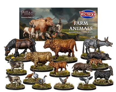 28 mm MITTELALTERLICHE BAUERNTIERE - VXEO14 - VICTRIX - DARK AGE - PLÜNDERUNG