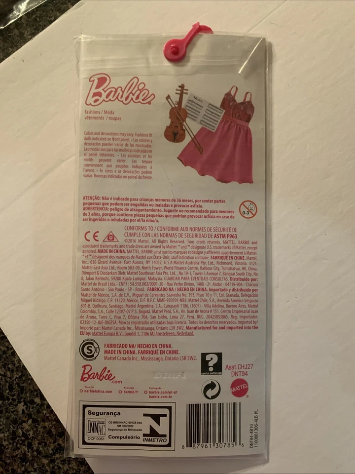 Muñeca Barbie Mattel paquete de moda vestido rosa con violín nuevo en paquete 2016 Foto 2 de 3