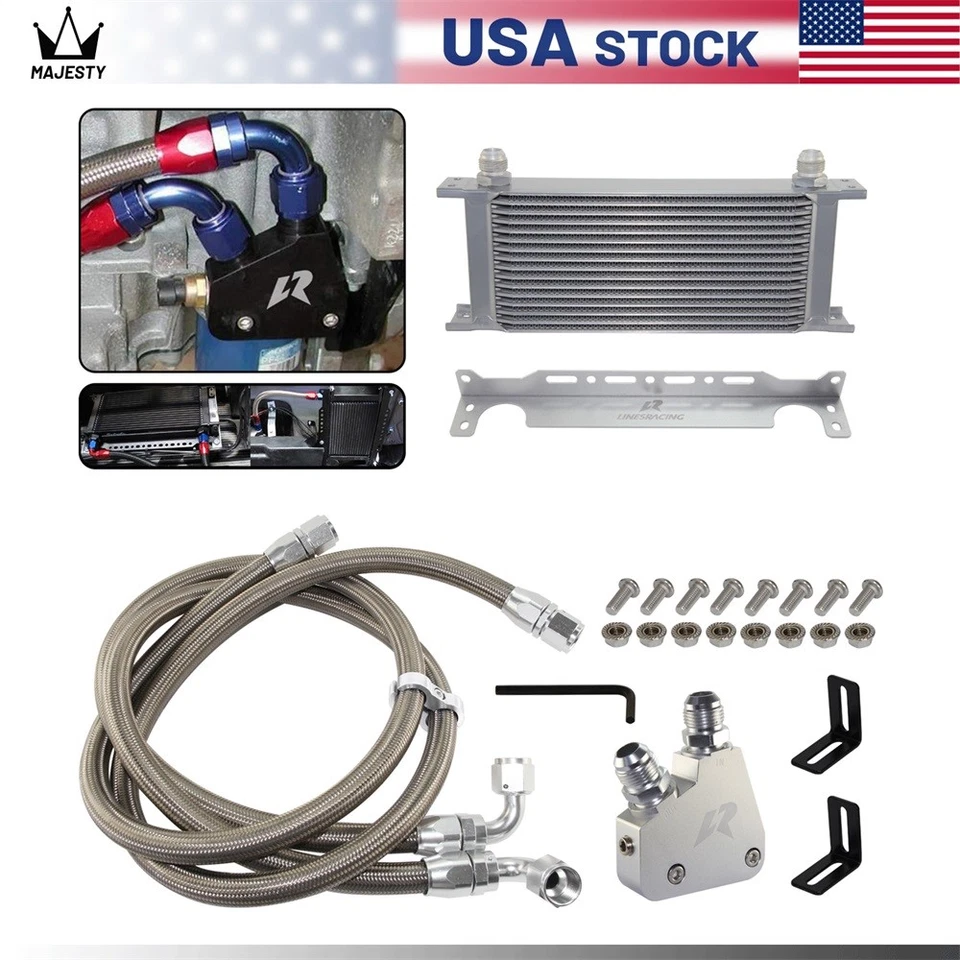 16 Row Engine Oil Cooler Kit For LS1 LS2 LS3 LS6 LS7 4.8L 6.0L 6.2L GM CK Silver Foto 2 de 4