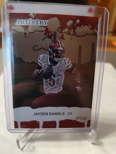 2025 Sage Artistry rote Leinwandkarte von Jayden Daniels - Commanders ROY