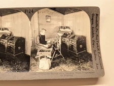 Keystone Stereoview Photo Filling the Bobbin on a Spinning Wheel Norway