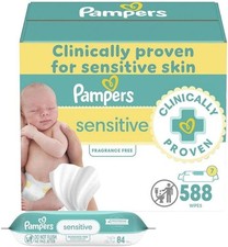 Pampers Sensitive Baby Wipes 588 Ct Unscented Hypoallergenic Water-Based