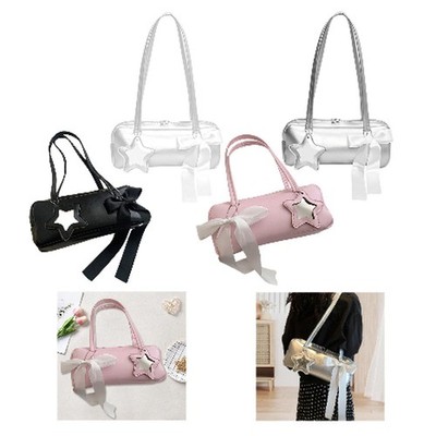 Damen Achsel Tasche solide Retro Design Handtasche Reißverschluss mit hängenden Charms süß lässig