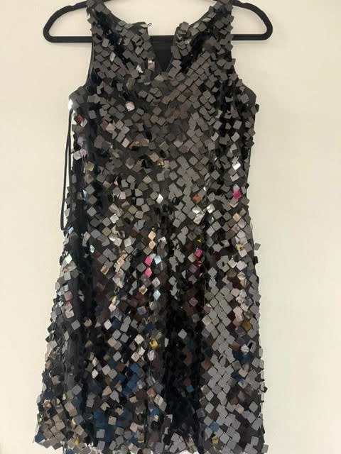 Mini Vestido Casa Blanca Cambio Mercado Negro Para Mujer 2 Negro Lentejuelas Sin Mangas Fiesta Foto 4 de 4